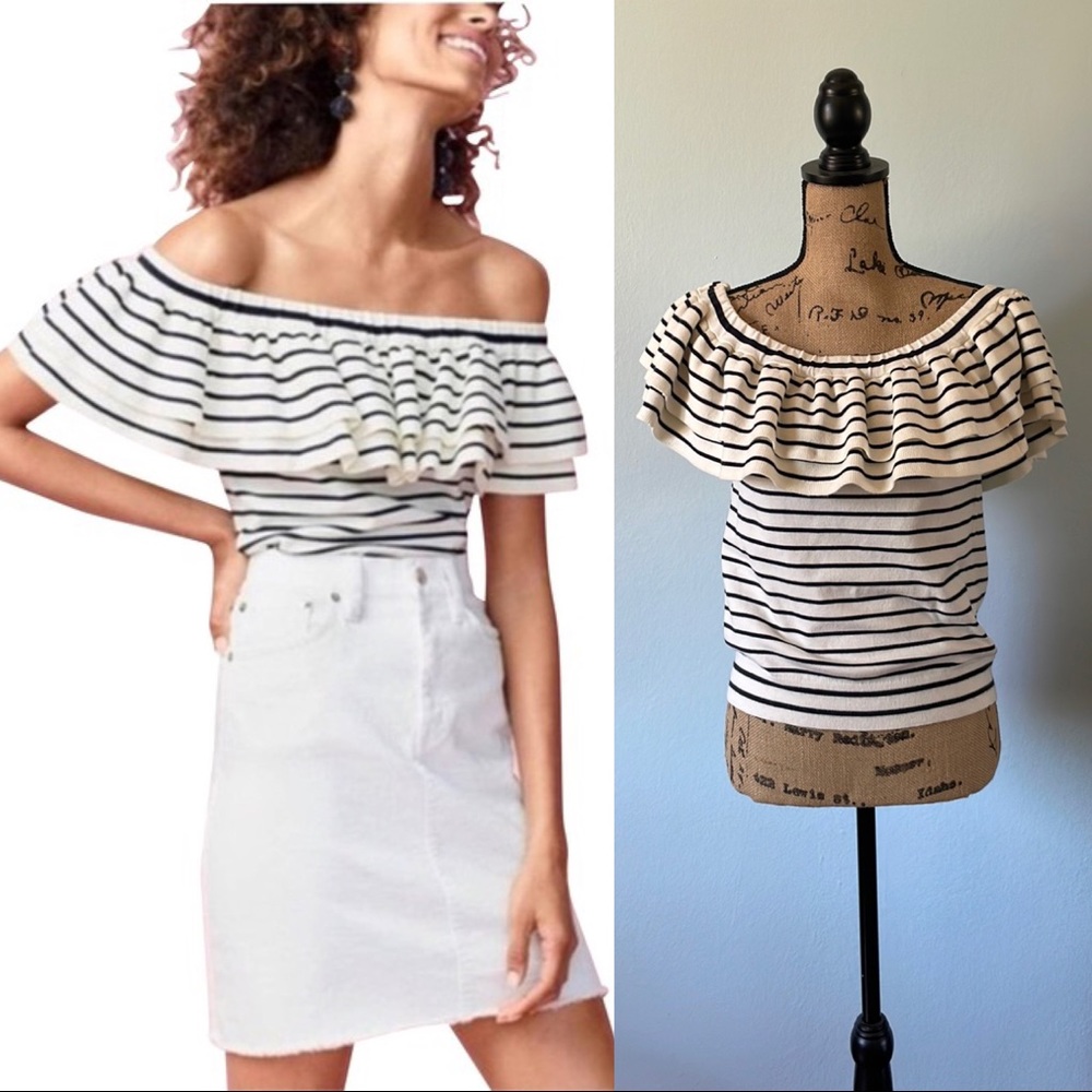 J.Crew Selena Striped Off The Shoulder Sweater Blouse